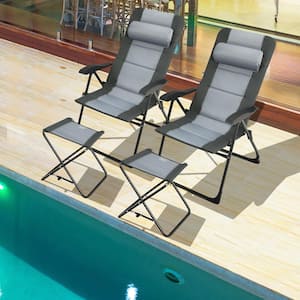 Patio Folding Adjustable Steel Outdoor Dining Chair Lounge Chair in Gray Set of 2
