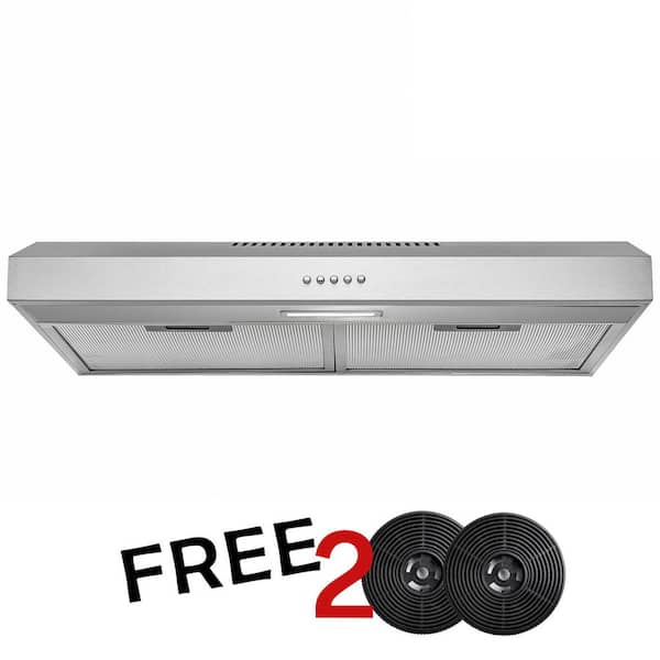 AKDY 30 in. 58 CFM Convertible Under Cabinet Range Hood in Brushed Stainless Steel with 2 Carbon Filters and Push Button
