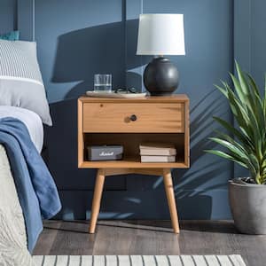 1-Drawer Natural Pine Solid Wood Mid Century Modern Nightstand (24 in. H x 20 in. W x 14 in. D)