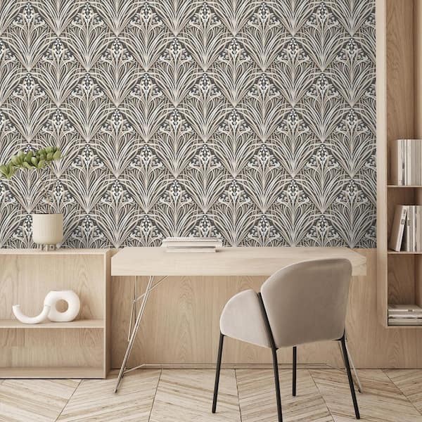 Victorian Bloom Black and Beige Wallpaper Sample