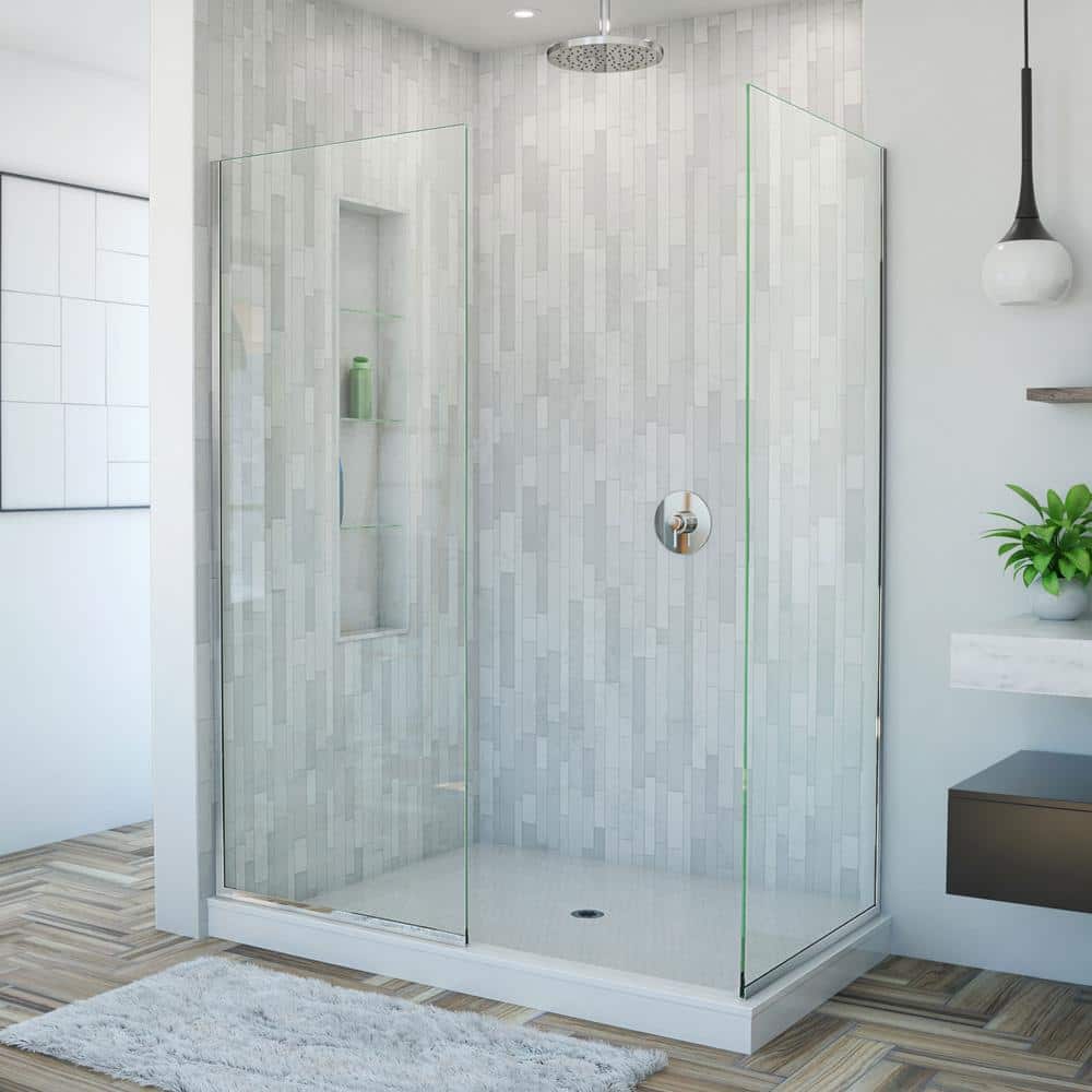 Linea 34" Frameless Clear Glass Shower Enclosure with Bronze Hardware