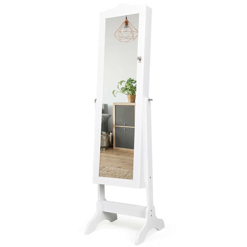 ANGELES HOME White 4-Angle Tilting Mirrored Lockable Jewelry Cabinet ...