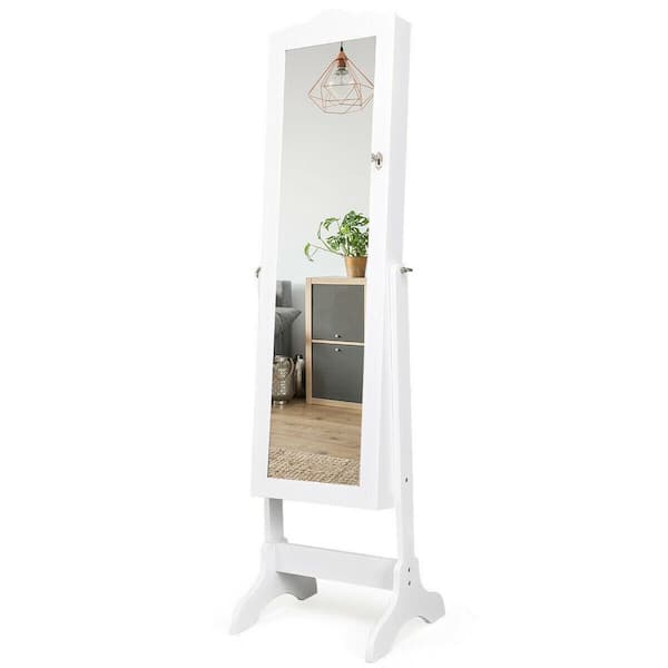 ANGELES HOME White 4-Angle Tilting Mirrored Lockable Jewelry Cabinet with Large Storage Capacity