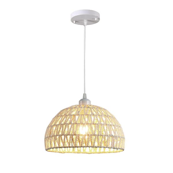Unbranded 1-Light Beige Fabric Handmade Woven Pendant Light Hemispherical Chandelier with Shade and Adjustable Hight