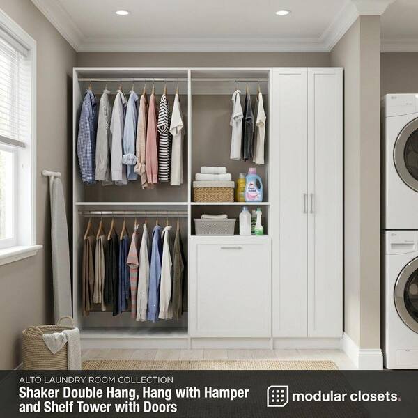 MODULAR CLOSETS Alto Laundry Room 57 in W White Shaker Double Hang