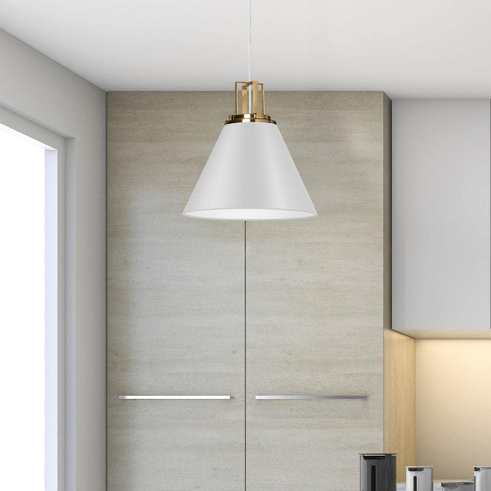 Aged Brass 14" Drum Pendant Light with Blue Shade