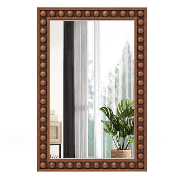 24 in. W x 36 in. H Rectangular Framing Wood Wall Bathroom Vanity Mirror in Brown