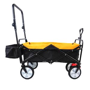 3.6 cu. ft. Yellow Steel Folding Garden Cart with Adjustable Handles and Brakes