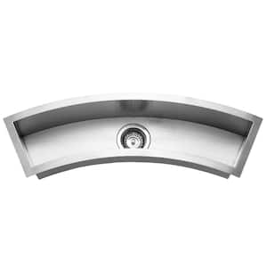 Houzer Contempo Trough 33 in. Stainless Steel Undermount Single Curved Bowl Bar Sink with Strainer and Grid - CTC-3312