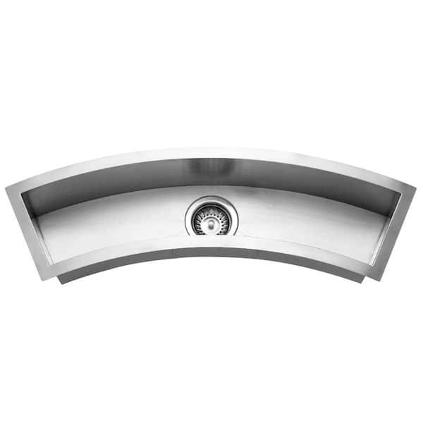 HOUZER Houzer Contempo Trough 33 in. Stainless Steel Undermount Single Curved Bowl Bar Sink with Strainer and Grid - CTC-3312