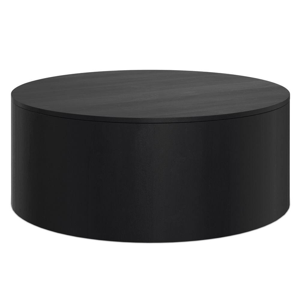 Millbury Black Solid Wood 36" Round Drum Coffee Table