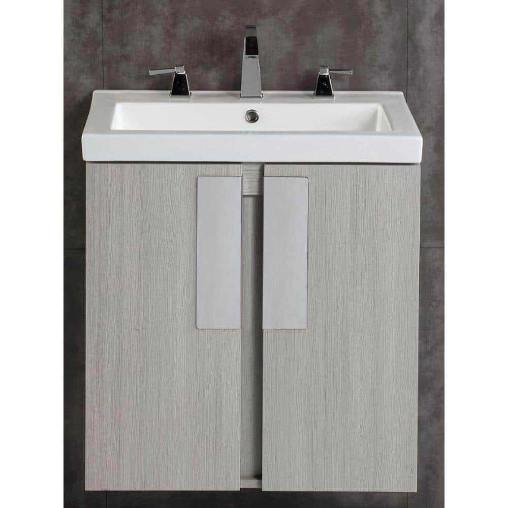 Gray Pine Wall-Mount Single Vanity with Ceramic Sink