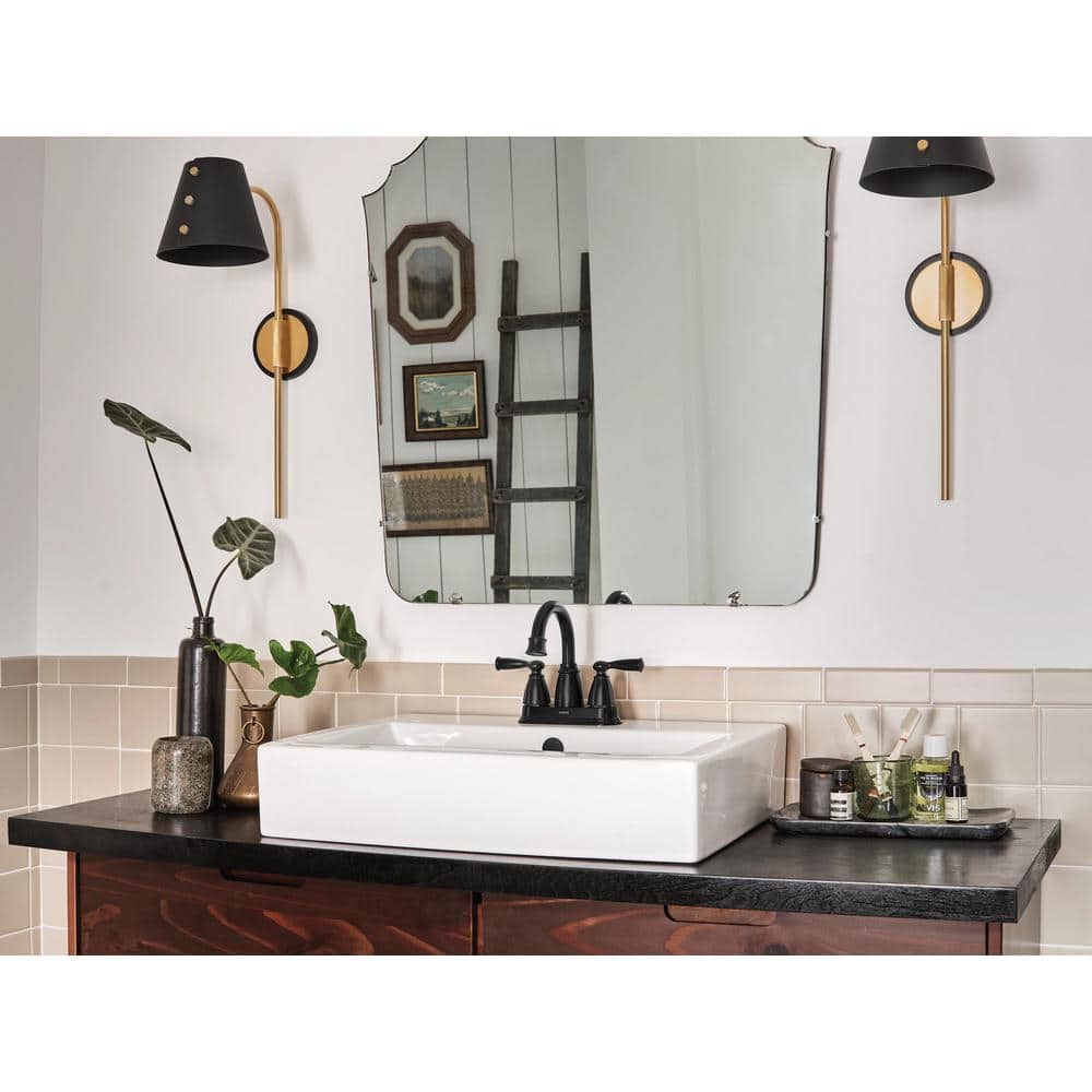 Matte Black High Arc Double Handle Centerset Bathroom Faucet