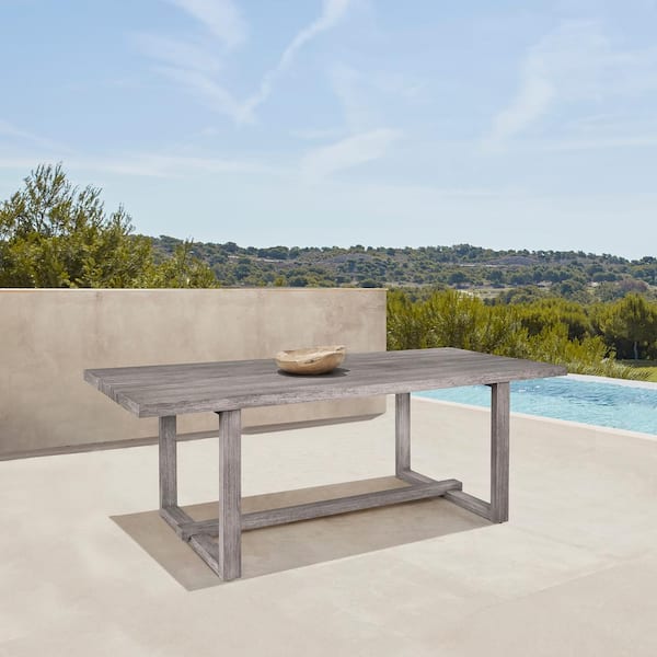 Armen Living Vivid Light Gray Rectangle Eucalyptus Wood Outdoor Dining Table