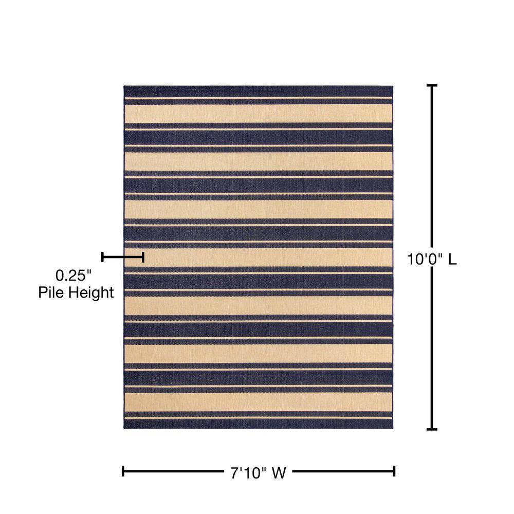 Coastal Navy Blue & Beige Striped Synthetic 8' x 10' Area Rug