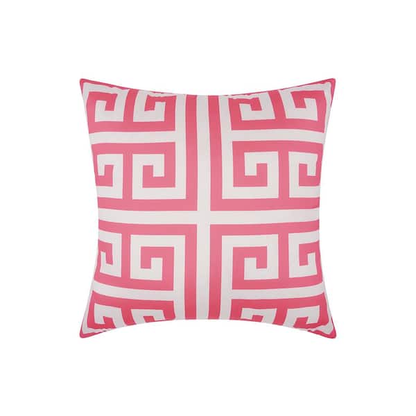 Mina Victory Greek Key Hot Pink Geometric Stain Resistant Polyester 20 in. x 20 in. Throw Pillow