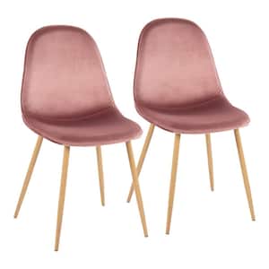 Pebble Pink Velvet and Natural Wood Metal Side Dining Chair (Set of 2)