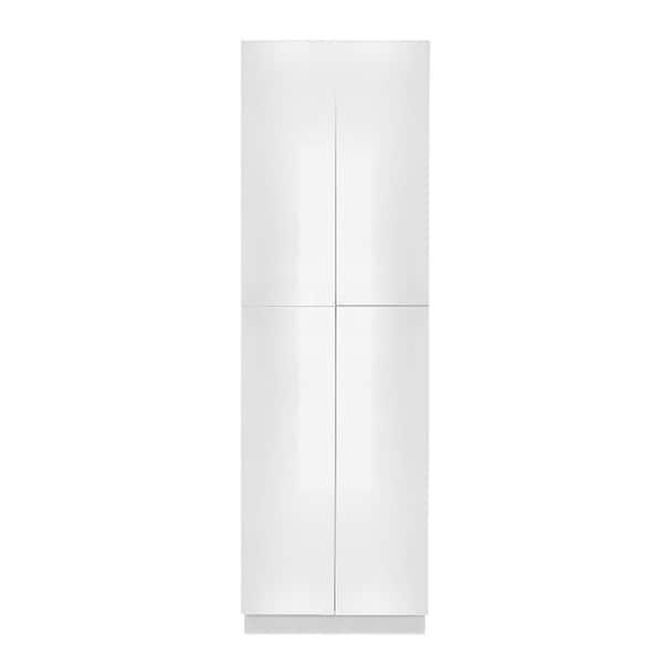 LIFEART CABINETRY Valencia Assembled 30 in. W x 24 in. D x 96 in. H in Gloss White Plywood Assembled Tall Pantry Kitchen Cabinet