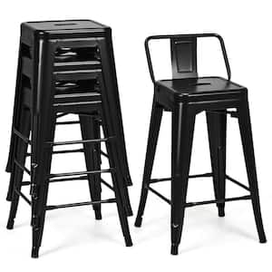 24 in. Black Metal Counter Stools with Rubber Feet and Removable Back (Set of 4)