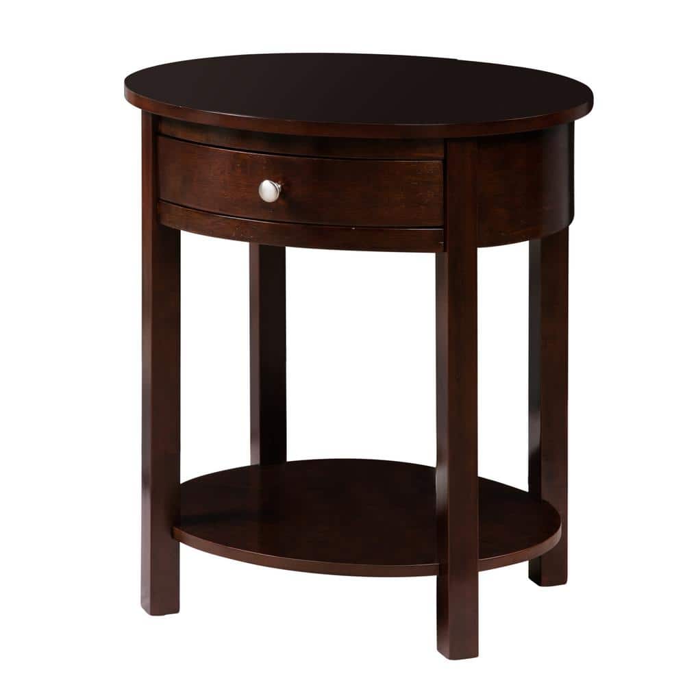 Classic Oval Espresso Solid Wood End Table with Storage