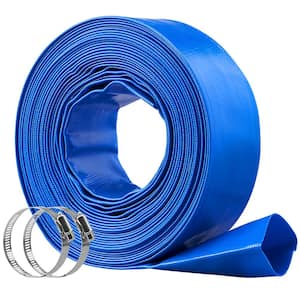 Backwash Hose 50 ft. x 2 in. PVC Flat Discharge Hose with Clamps for Swimming Pool Waste Water Pump Sand Filter Draining