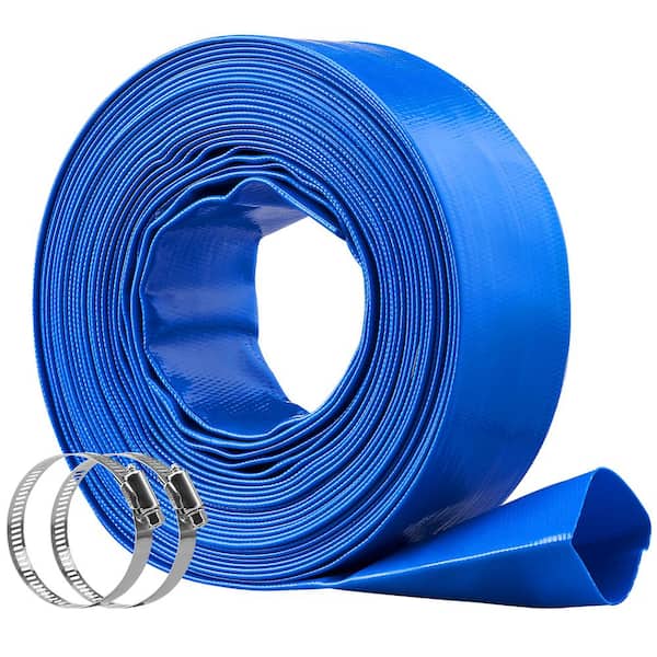 VEVOR Backwash Hose 50 ft. x 2 in. PVC Flat Discharge Hose with Clamps for Swimming Pool Waste Water Pump Sand Filter Draining