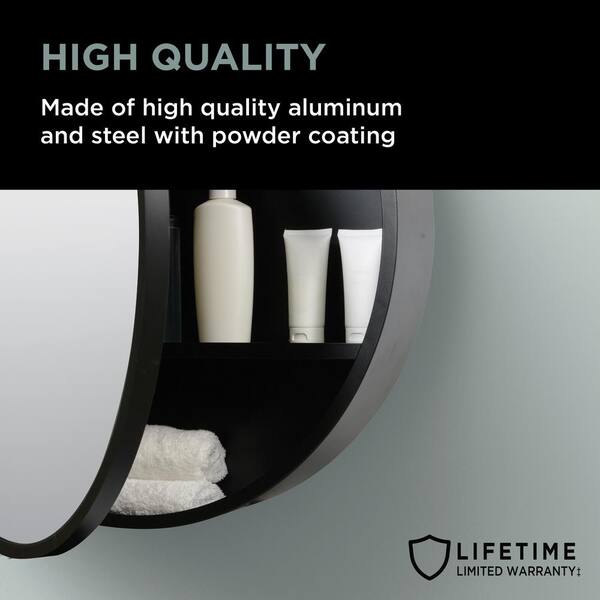 Glacier Bay 23.6 in. W x 23.6 in. H Round Matte Black Medicine Cabinet with Mirror