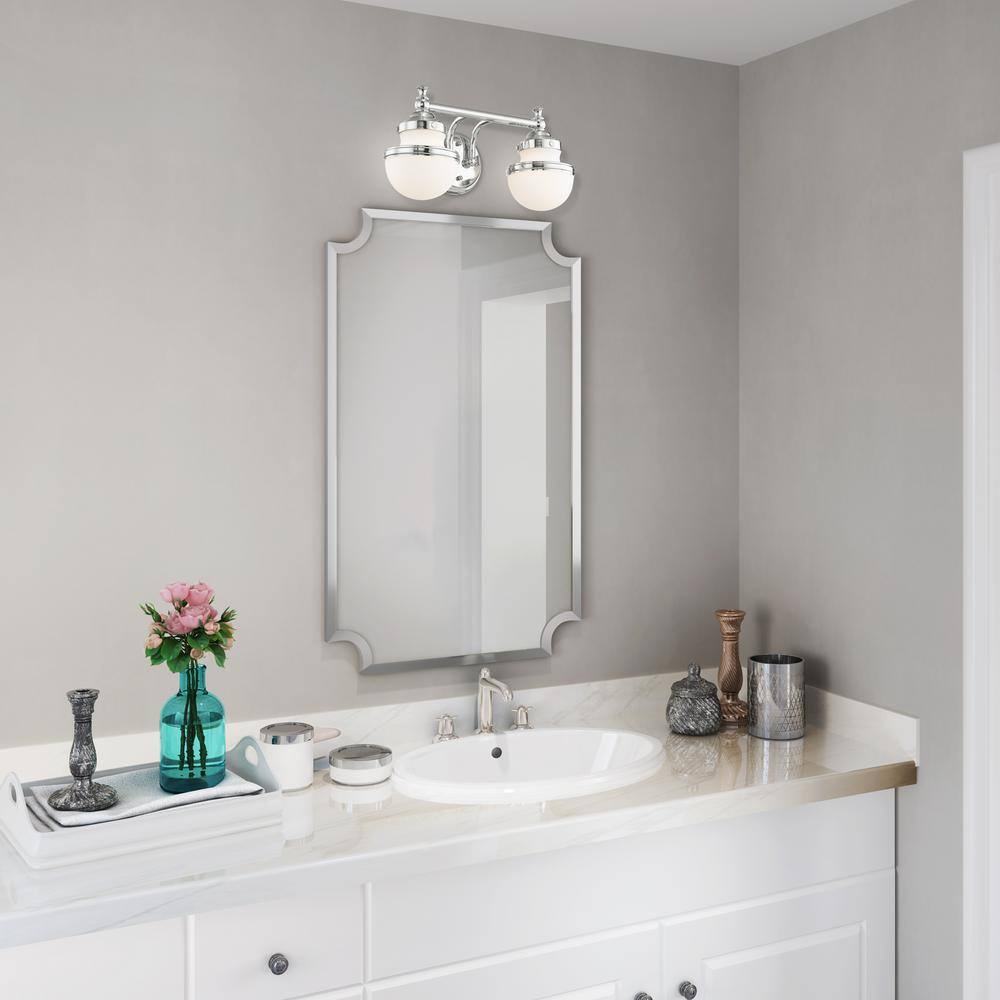 Polished Chrome Two-Light Bath Vanity with Opal Glass Shades