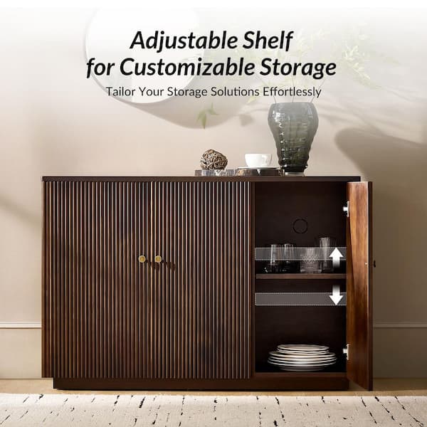 JAYDEN CREATION Lucy Walnut 48 in. Wide 3 door Wood Sideboard with