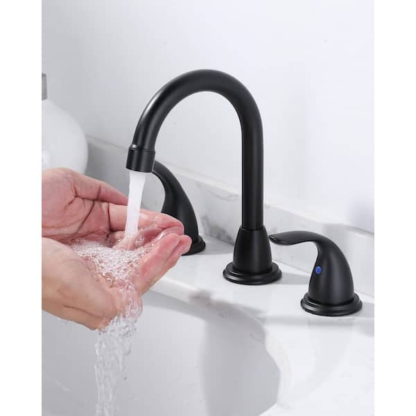 8 in. Widespread Double Handle Bathroom Faucet with Drain Kit Included in Matte Black