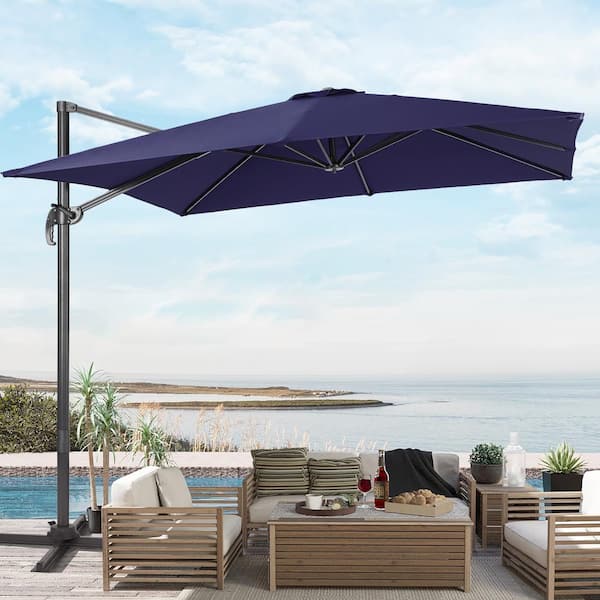 Sonkuki 9FT Premium Square Cantilever Patio Umbrella - Outdoor Comfort with 360° Rotation and Canopy Angle Adjustment, Navy Blue