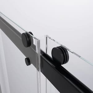 60 in. W x 79 in. H Double Sliding Frameless Shower Door in Matte Black with Towel Bar and Stainless Hardware
