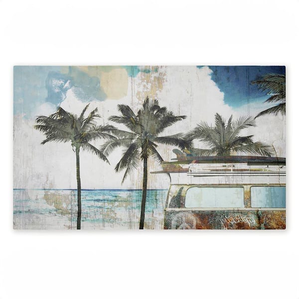 Retro Van Summer Beach View Blue 18 in. x 30 in. Polyester Non-Slip Outdoor Door Mat