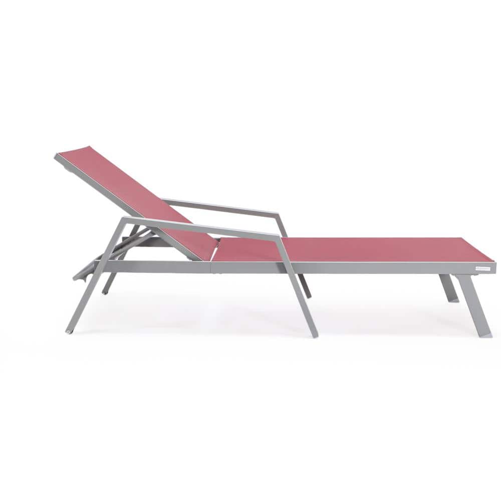 Burgundy Aluminum Outdoor Chaise Lounge Chair with Arms