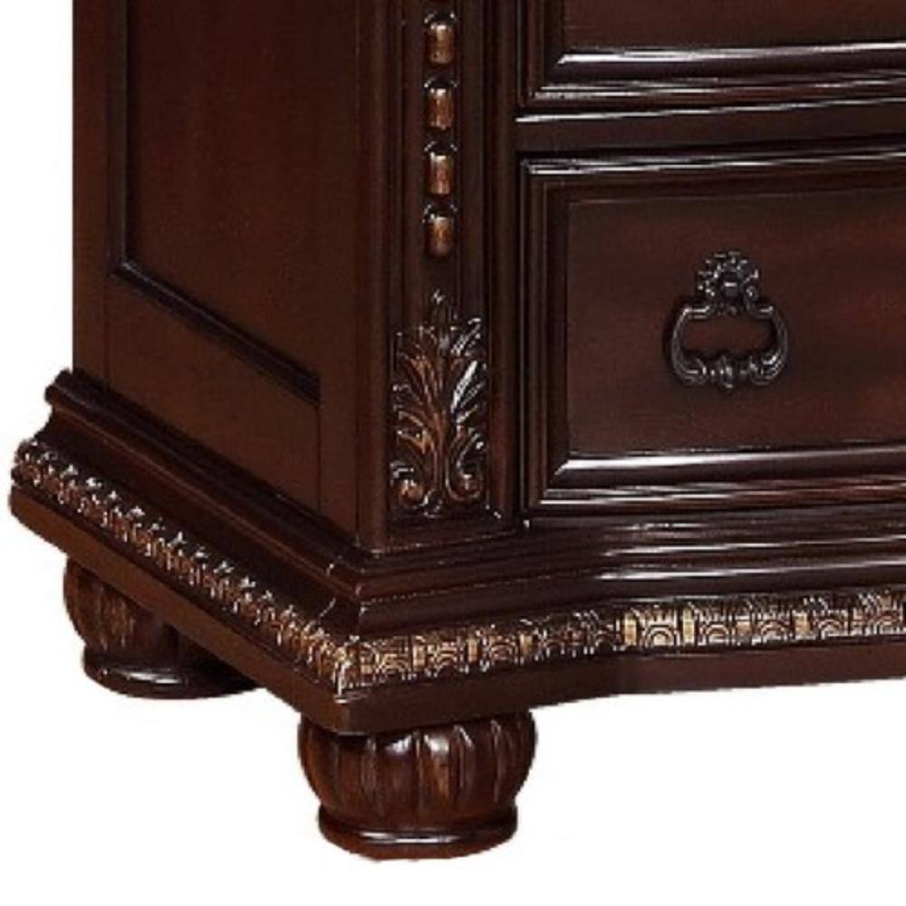 Cherry Brown 5-Drawer Solid Wood Chest with Marble Top