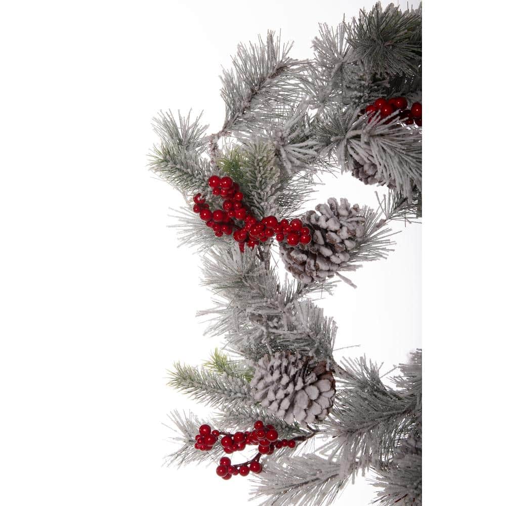 24-Inch Flocked Pine Berry and Pinecone Christmas Wreath