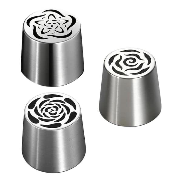 Extra Large 304 Stainless Steel Silver Piping Tips Set with 3D Flower Designs for Cake Decorating 3 pcs