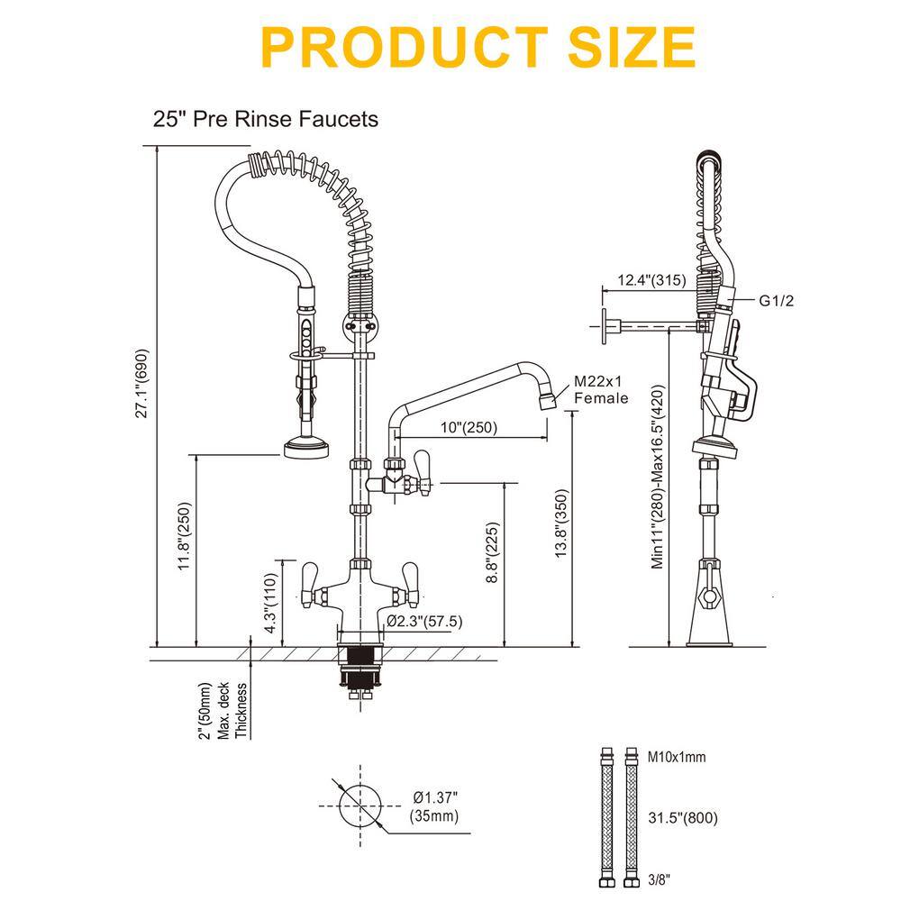 Chrome Triple Handle Pull Down Sprayer Kitchen Faucet