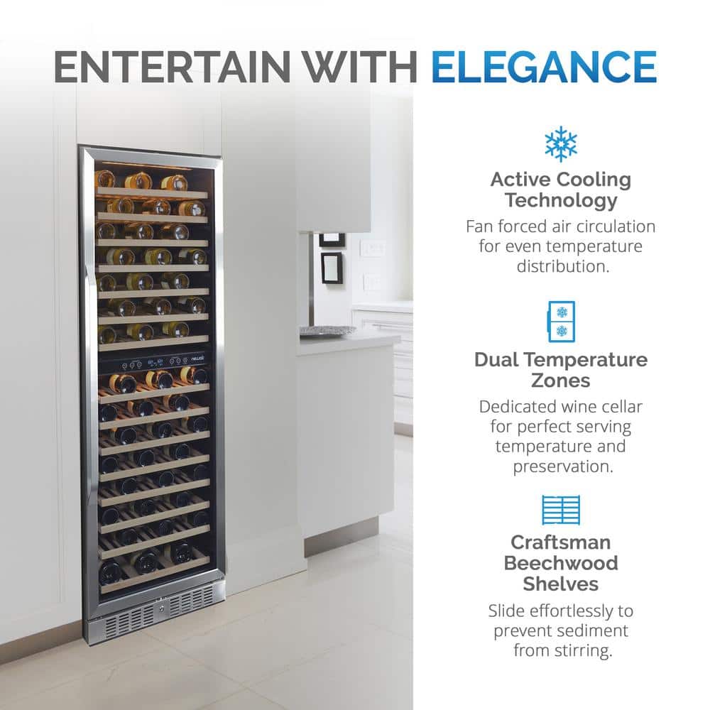Stainless Steel Dual Zone 160 Bottle Wine Cooler with LED Lighting