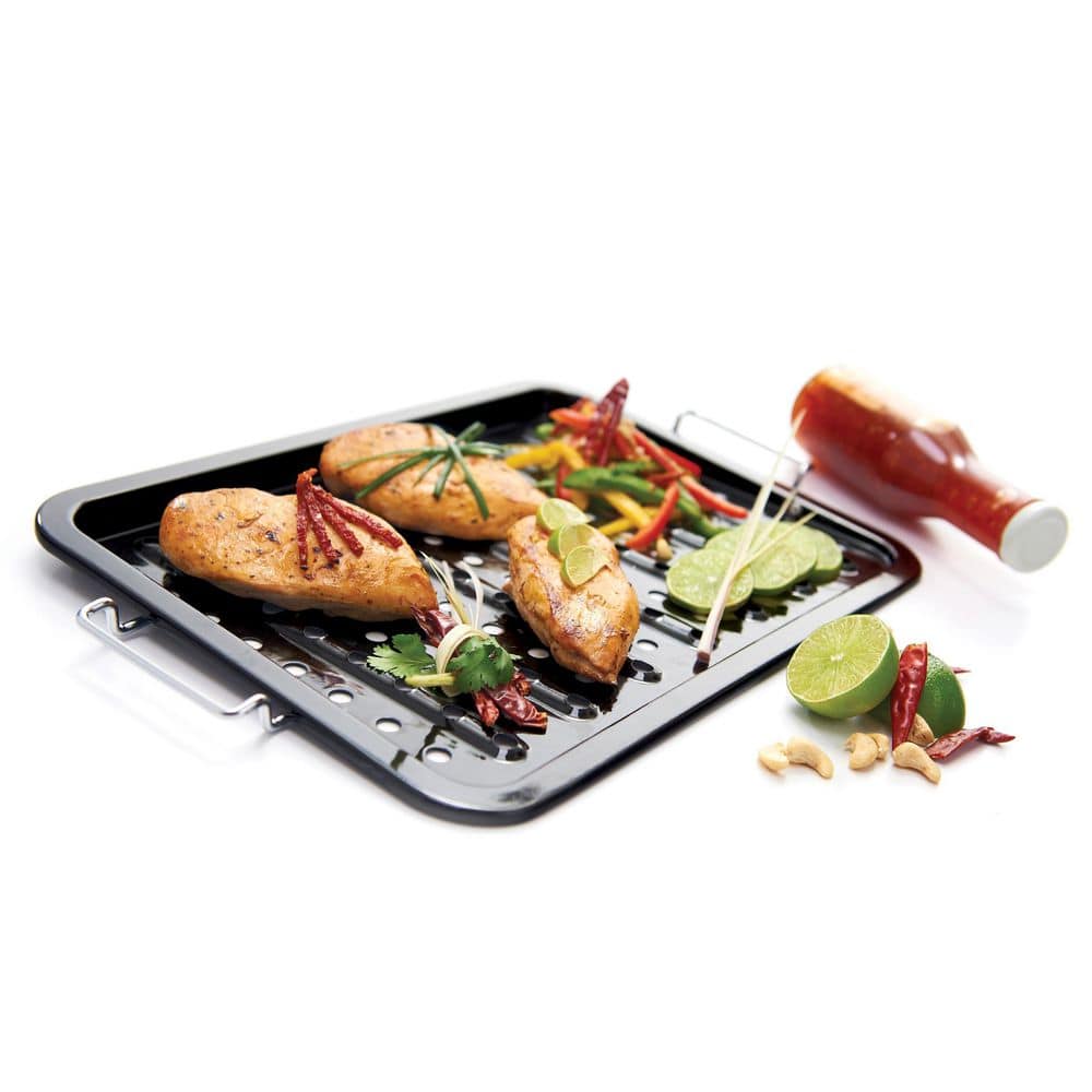 Black Porcelain Grill Topper with Stainless Steel Handles