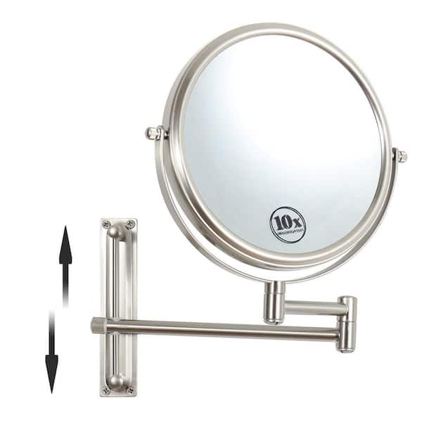 8 in. W x 8 in. H Round Framed Wall Bathroom Vanity Mirror in Nickel, 360 Rotation, 10X Maganified, Makeup Mirror, Hotel