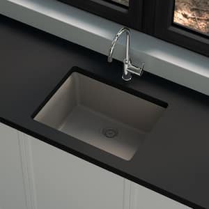Stonehaven 24 in. Undermount Single Bowl Taupe Ice Granite Composite Kitchen Sink with Taupe Strainer