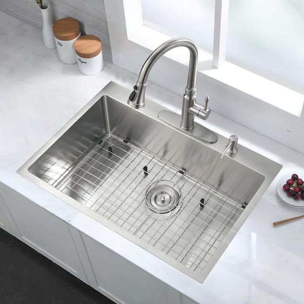 Staykiwi 30 in. Drop-In Single Bowl 16-Gauge Brushed Nickel