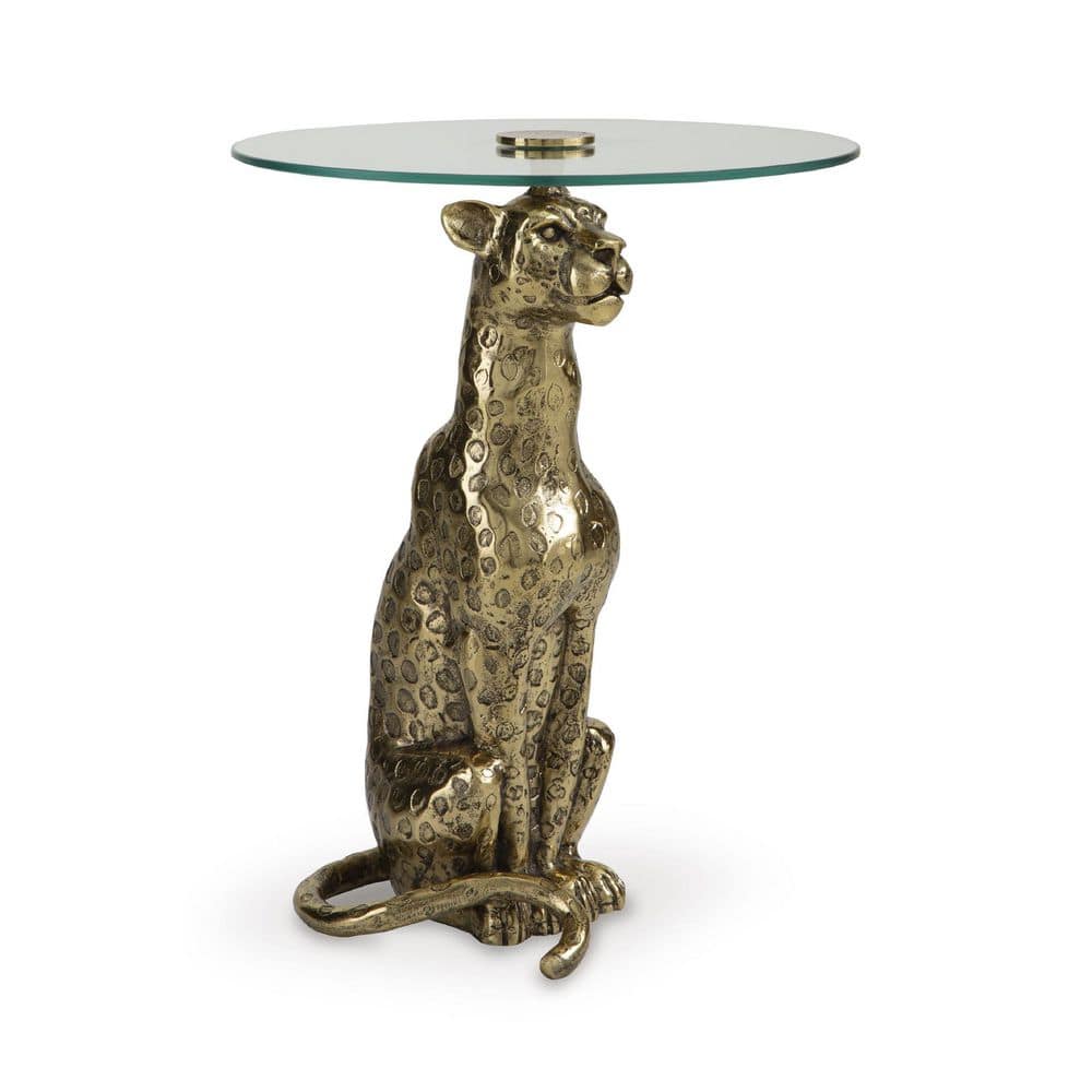 Vallain 18 in. Gold Round Glass End Table with Pedestal Base