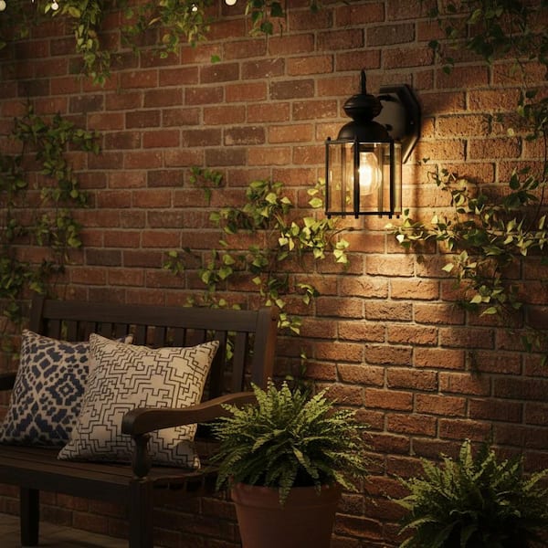 BrassGUARD Lantern Collection 1-Light Matte Black Clear Beveled Glass Traditional Outdoor Wall Lantern Light
