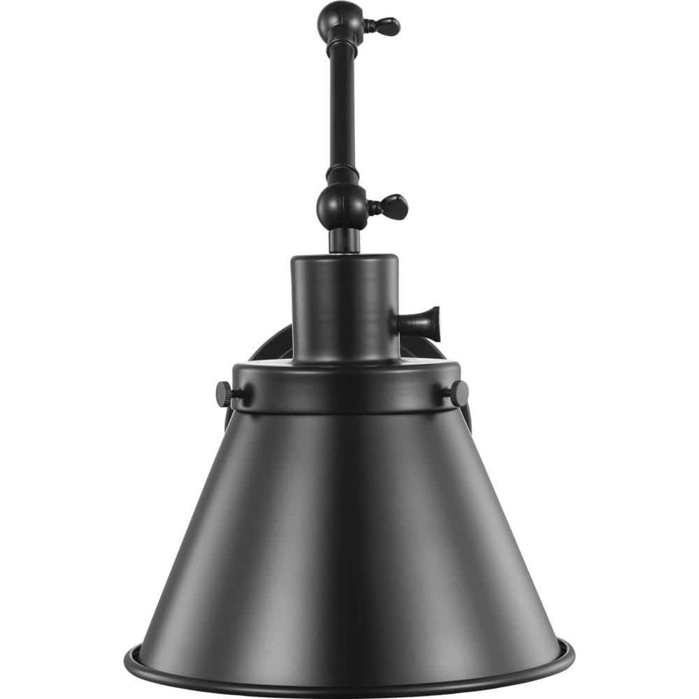 Black Adjustable Swing Arm Wall Sconce with Metal Shade