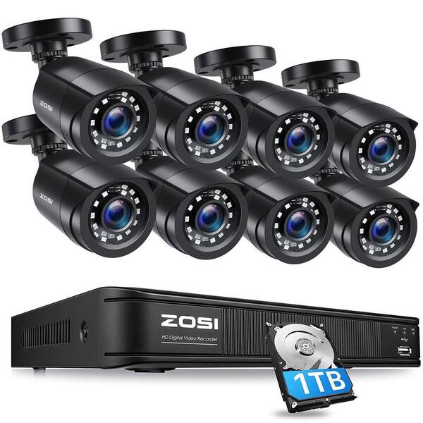 ZOSI 8-Channel 1080p 1TB DVR Surveillance System with 8-Wired Bullet ...