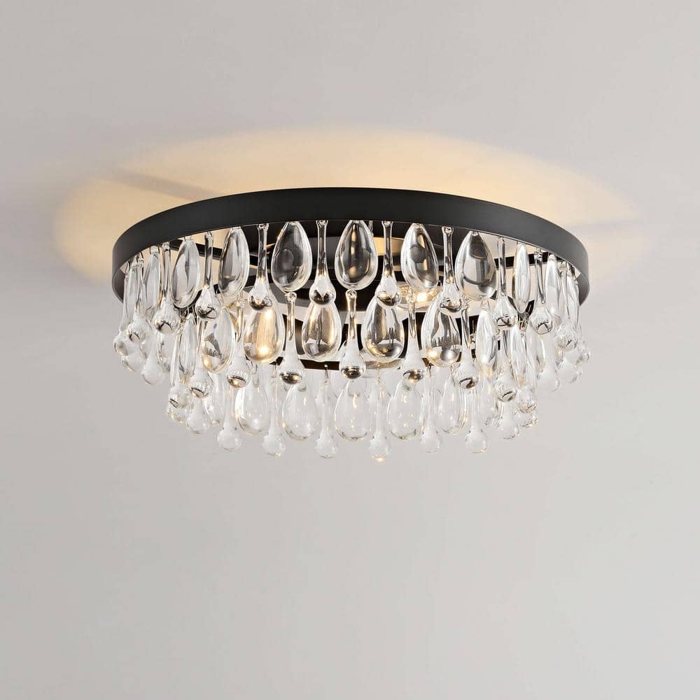 Jojospring Helen 15 in W Black 3Light Flush Mount with