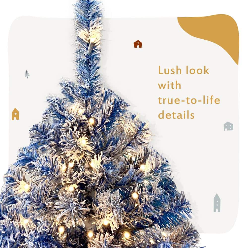 6-Foot Pre-Lit Snow Flocked Fir Christmas Tree with LED Lights