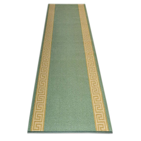 RugStylesOnline Meander Greek Key Teal 22 in. Width x 31 ft. Your Choice Length Slip-Resistant Stair Runner